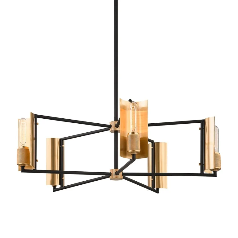 Soft Off Black Brushed Brass Chandelier from the Emerson Collection