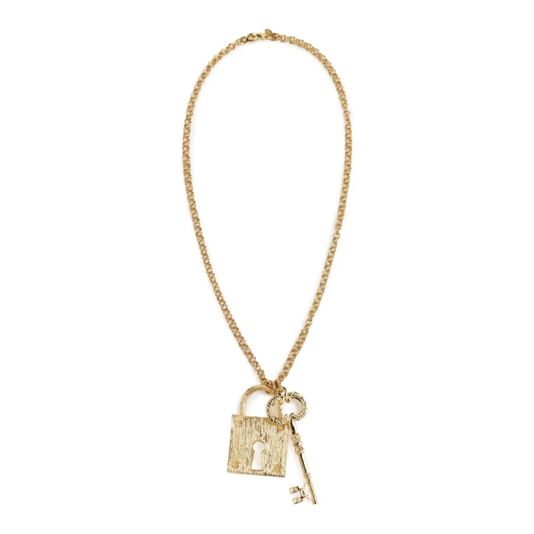 Kenneth Jay Lane Lock Pendant Necklace Gold One Size