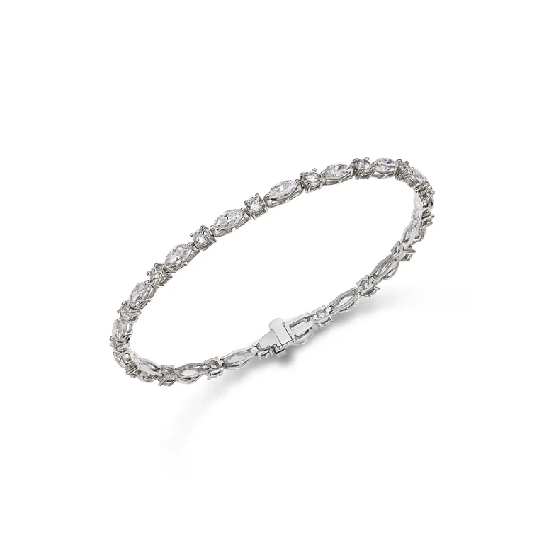 Certified Lab Grown Diamond Marquis & Round Tennis Bracelet in 14K White Gold, 5.0 tcw