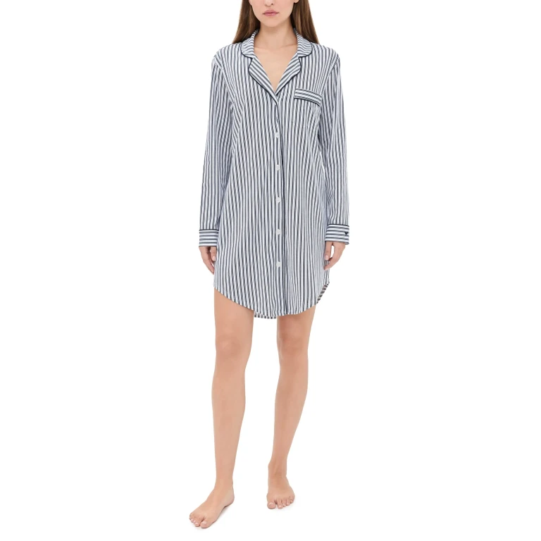 Petite Plume Luxe Pima French Ticking Wide Leg Pajama Set Navy S