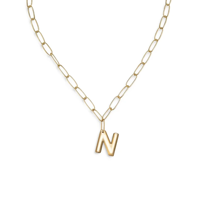 Ettika Paperclip Link Chain Initial Pendant Necklace in 18K Gold Plated, 18