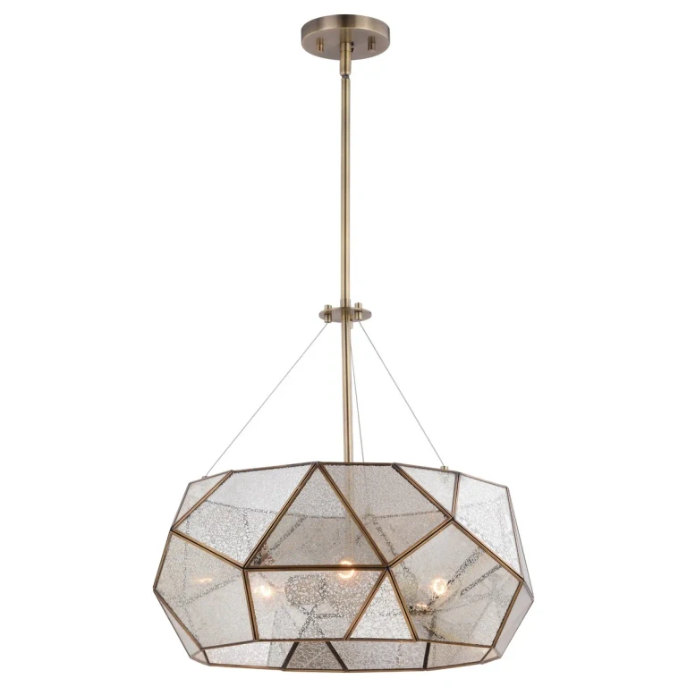 Aged Brass Three Light Pendant from the Euclid Collection