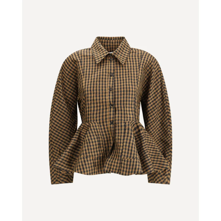 GANNI Blouse van gekreukte ruitjes-taft