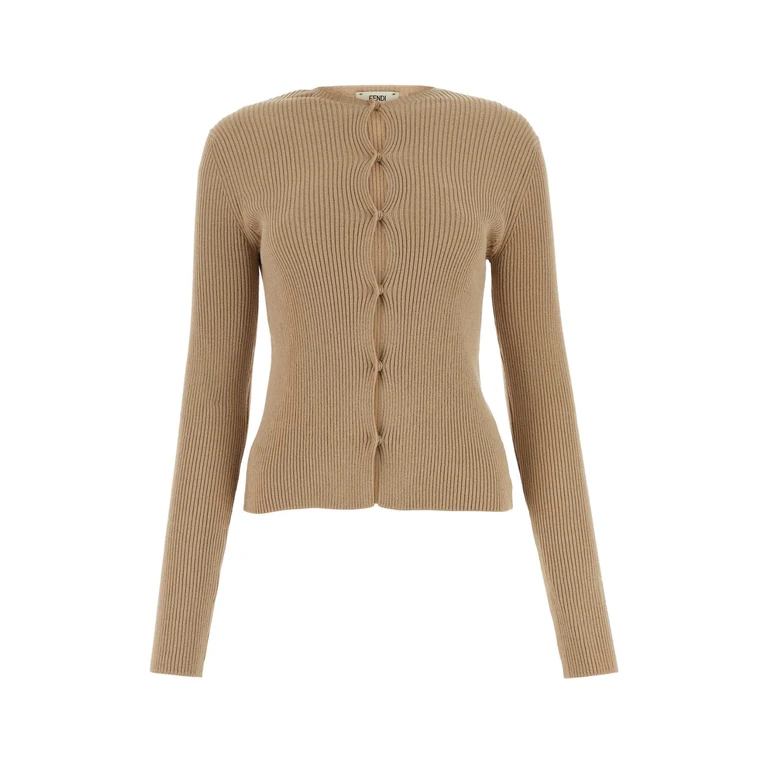 Fendi Biscuit Cotton Blend Cardigan Buff Maglieria - Women
