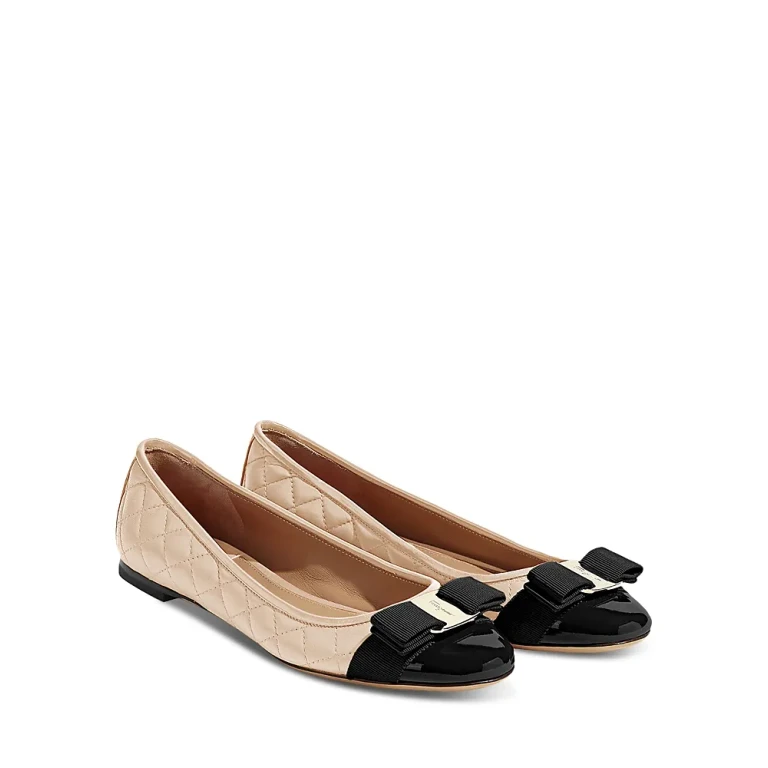 Ferragamo Women's Varina Q Leather Quilted Ballet Flats