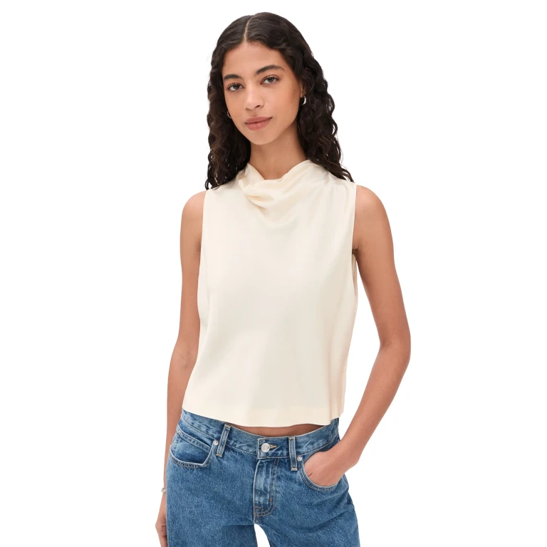 Vince Cropped Cowl Neck Top Black XS