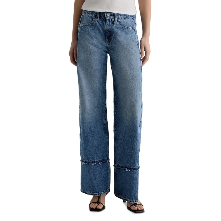 Ag Adria Colorblock Low Rise Wide Leg Jeans in Socialite