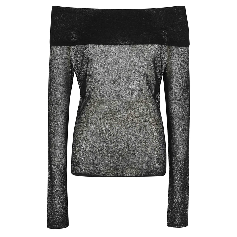 Roberto Collina Maglia Off Shoulder Black Viscosa Poliammide Top - Women