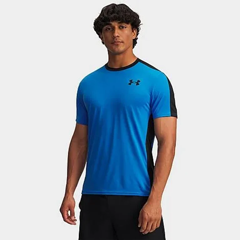 Under Armour Men's HeatGear Wordmark Training T-Shirt in Blue Atlantis/Black Size: XS