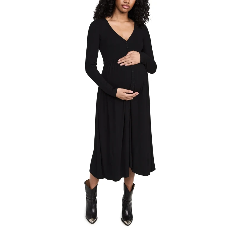 HATCH The Softest Rib Nursing Dress Black 1