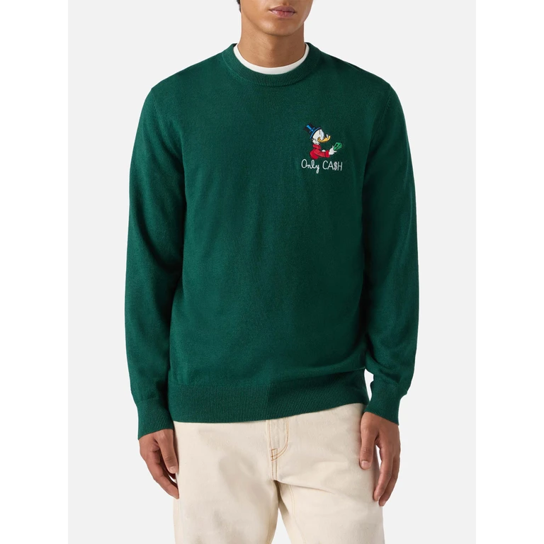 Mc2 Saint Barth Crewneck Sweater Heron Light With Uncle Scrooge Embroidery disney Special Edition Green - Men