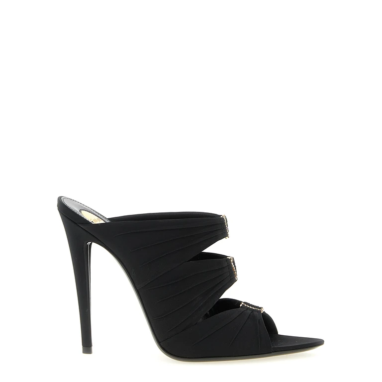 Black Viscose Stiletto Heel Sandals - Women