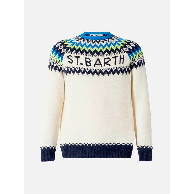 Mc2 Saint Barth Boy White Sweater With Icelandic Jacquard