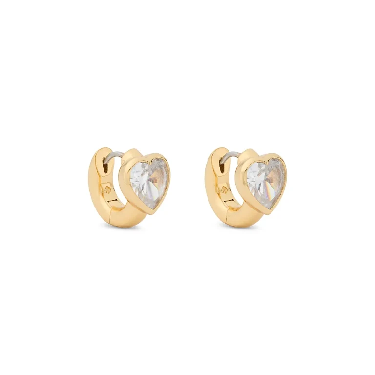kate spade new york Keep Sparkling Stone Heart Huggie Hoop Earrings in Gold Tone