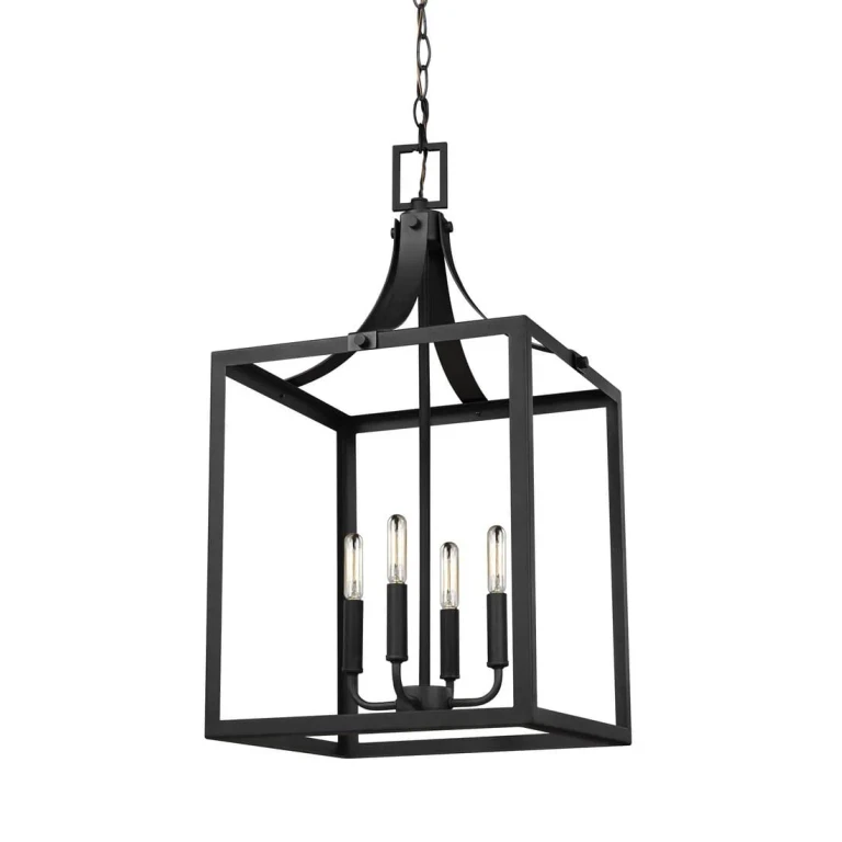 Black Four Light Hall Foyer Pendant from the Labette Collection