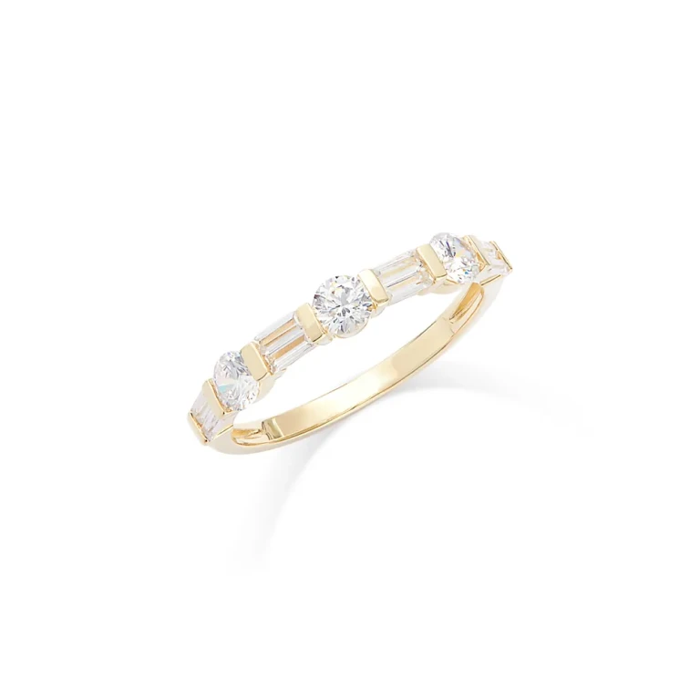 Diamond Round & Baguette Band in 14K Yellow Gold, 0.75 tcw