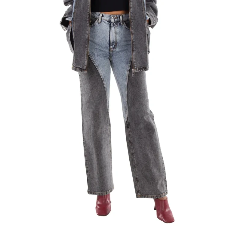 Rotate Ladies Medium Blue Denim Straight Patchwork Jeans