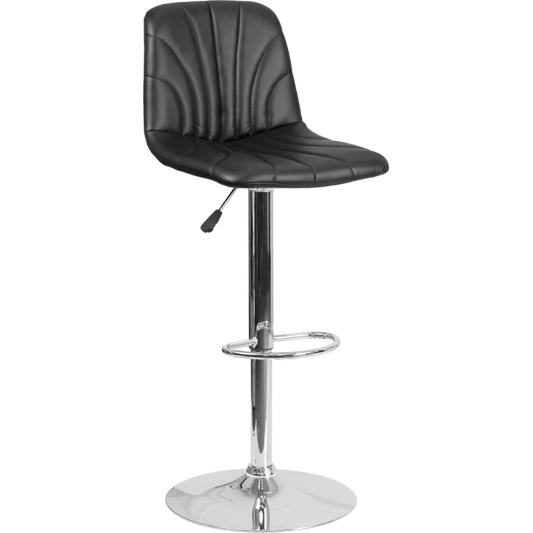 Black Vinyl Adjustable Bar Stool with Chrome Base