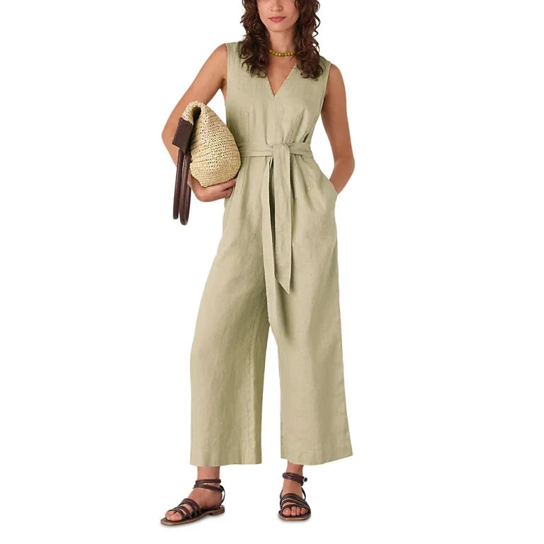 Whistles Belted Seamed Linen Jumpsuit
