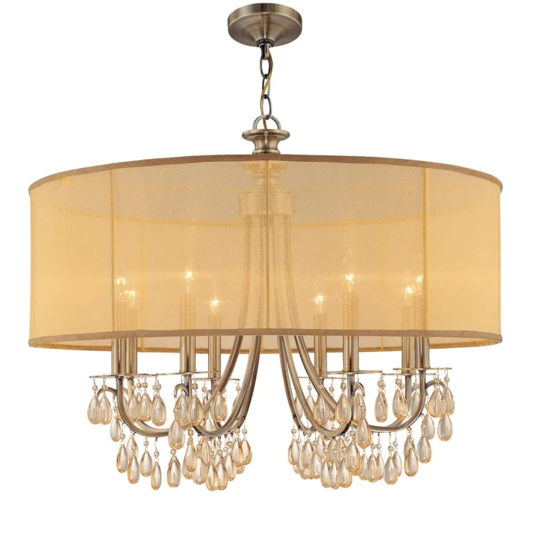 Hampton 8-Light 26" Transitional Chandelier in Antique Brass with Etruscan Teardrop Almond Crystals