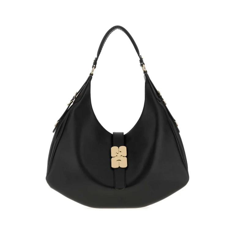 Ganni Black Leather Large Kat Shoulder Bag
