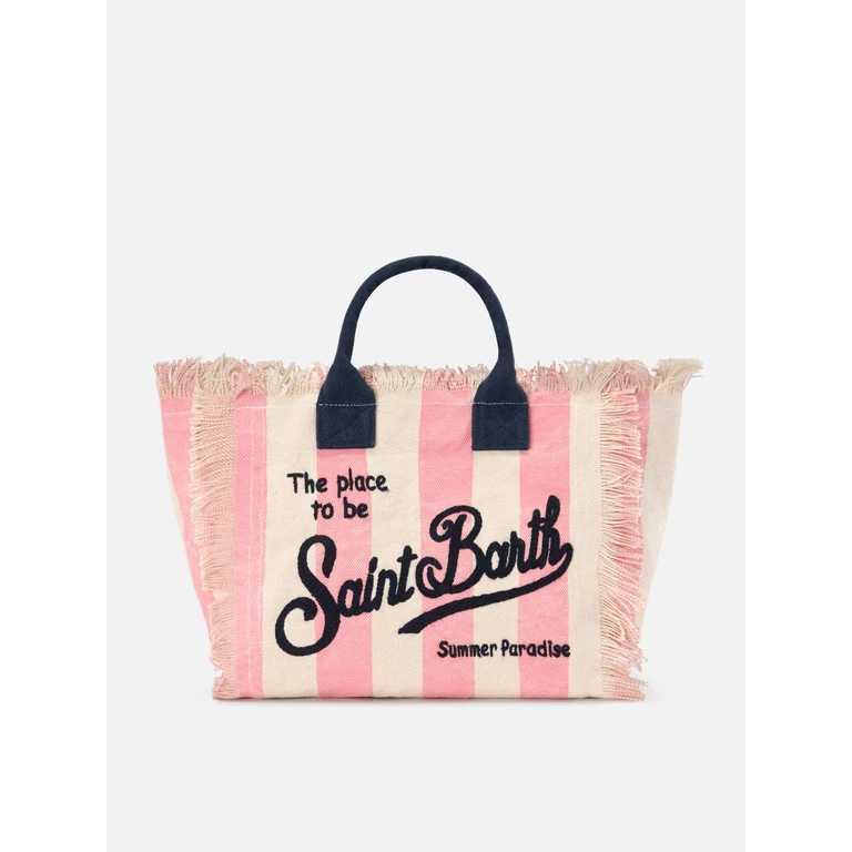 Mc2 Saint Barth Colette Canvas Bag With Pink Stripes - Unisex