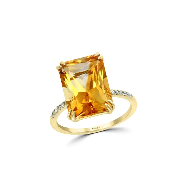 Citrine & Diamond Statement Ring in 14K Yellow Gold