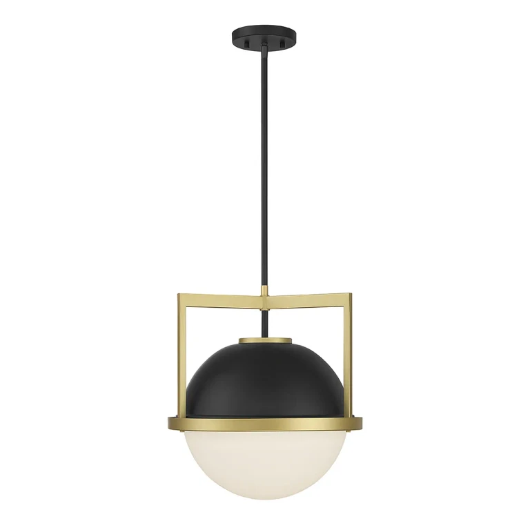 Matte Blackith Warm Brass One Light Pendant from the Carlysle Collection