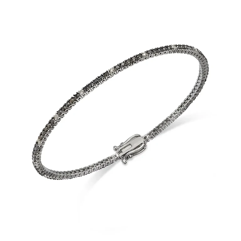 Black & White Diamond Tennis Bracelet in 14K White Gold, 1.50 tcw
