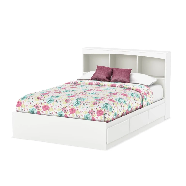 White Mates Full Bed with Bookcase Headboard - South Shore