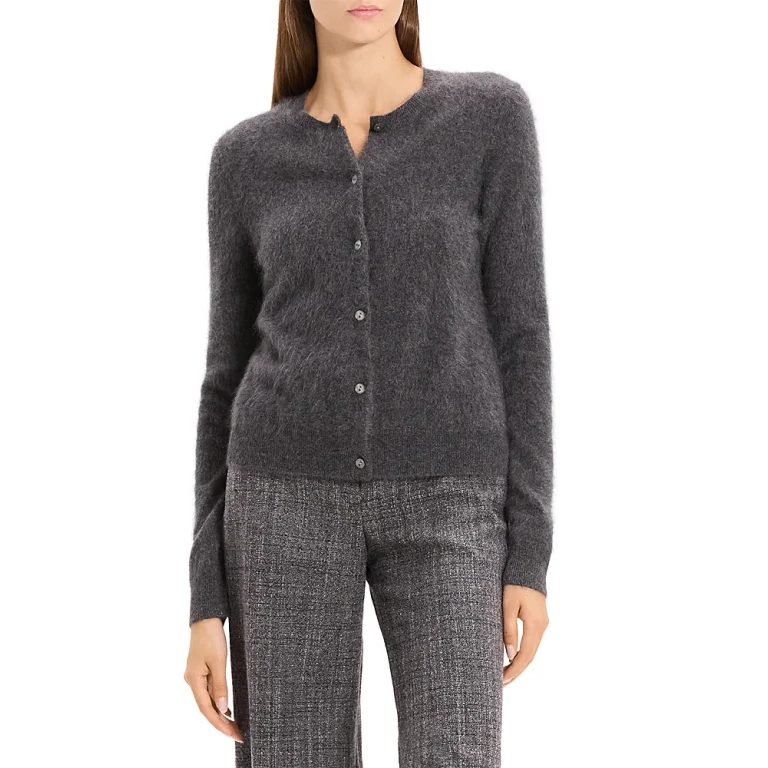 Theory Brushed Crewneck Cardigan in Cashmere