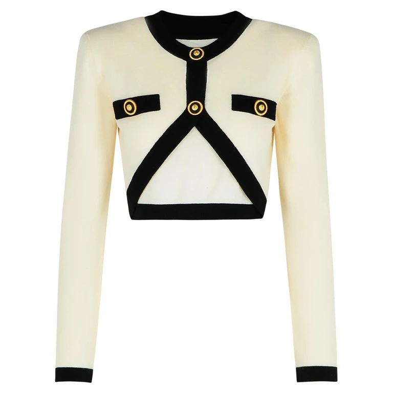 Balmain crop Cream Wool Blend Cardigan