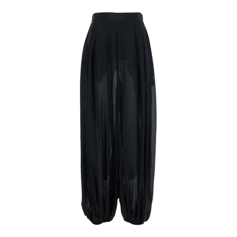 SEMICOUTURE Pants cotton Muslin Pants Black With Elastic Waist And Side Pockets In Cotton And Silk Women