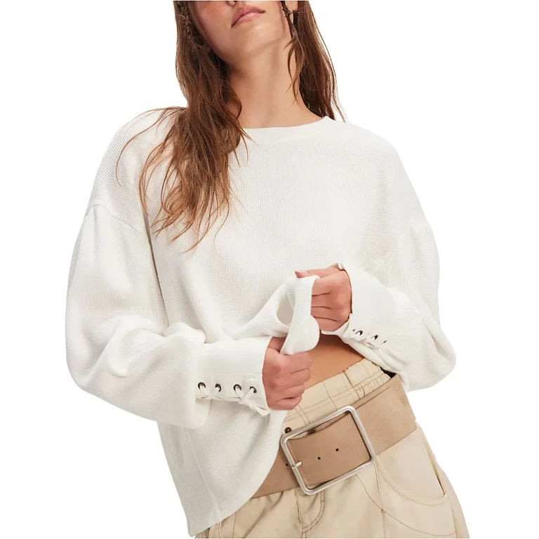 Free People Lapis Lace Up Cuff Sweatshirt