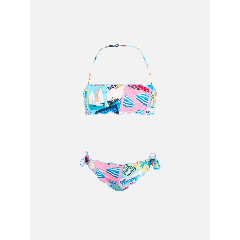 Mc2 Saint Barth Emy Classic Bandeau Bikini With Postcard Print Green