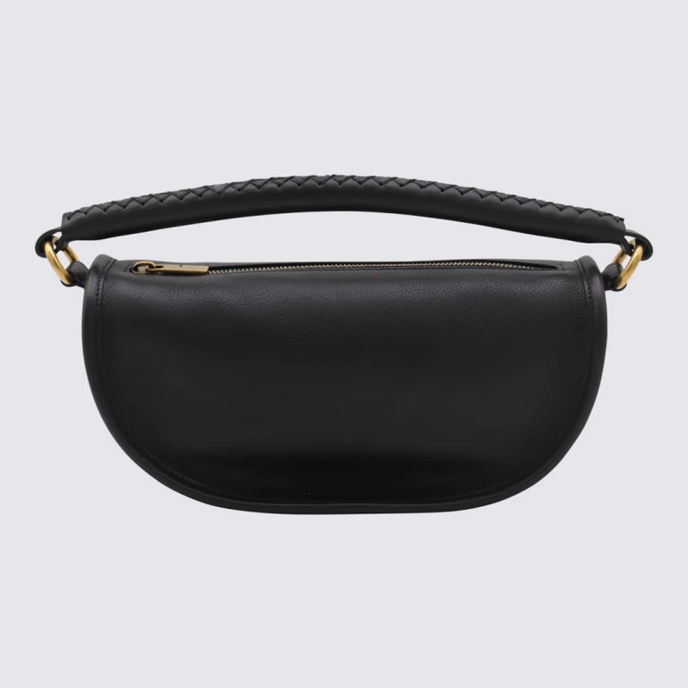 Black Leather Clip Shoulder Bag