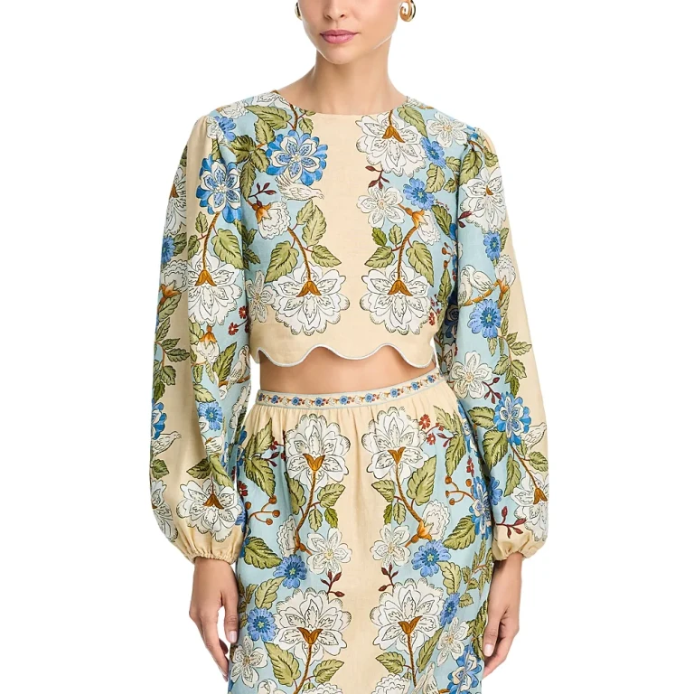 Farm Rio Garden Scarf Print Linen Top