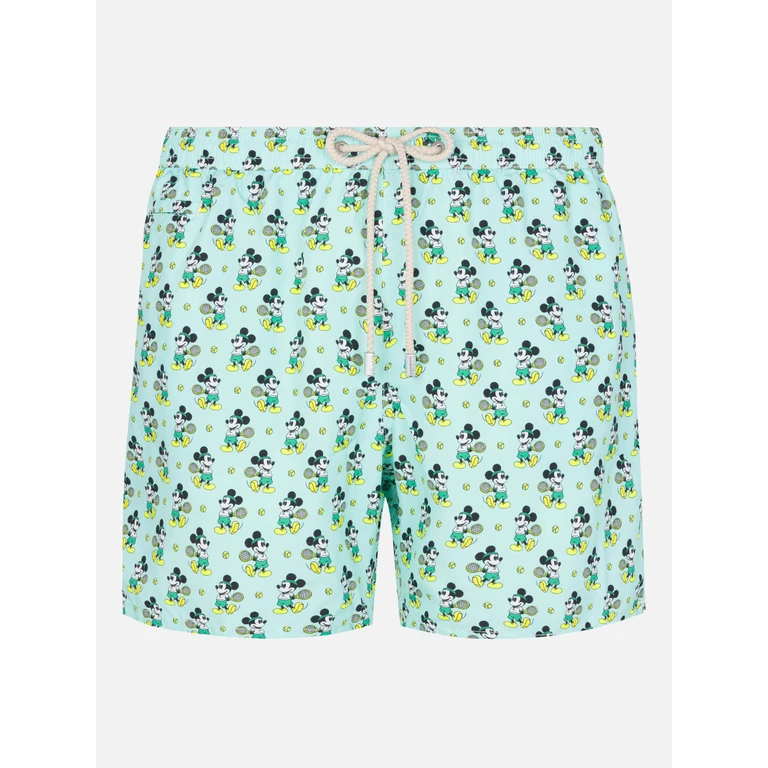 Mc2 Saint Barth Lightweight Fabric Swim Shorts Lighting With Mickey Mouse Print Disney Special Edition Blue Swimshort - Men