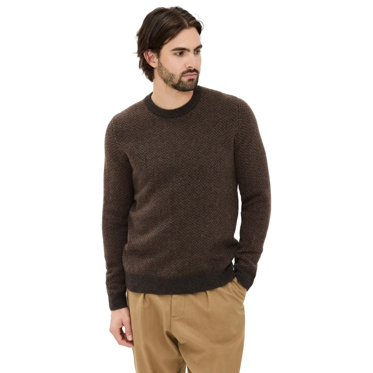 Taylor Stitch Eddy Herringbone Crewneck Sweater Coffee Herringbone 46