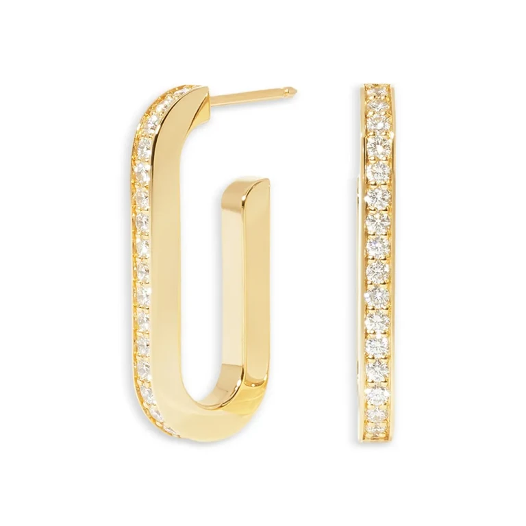 Dinh Van 18K Yellow Gold Maillon Diamond Large Oval Hoop Earrings