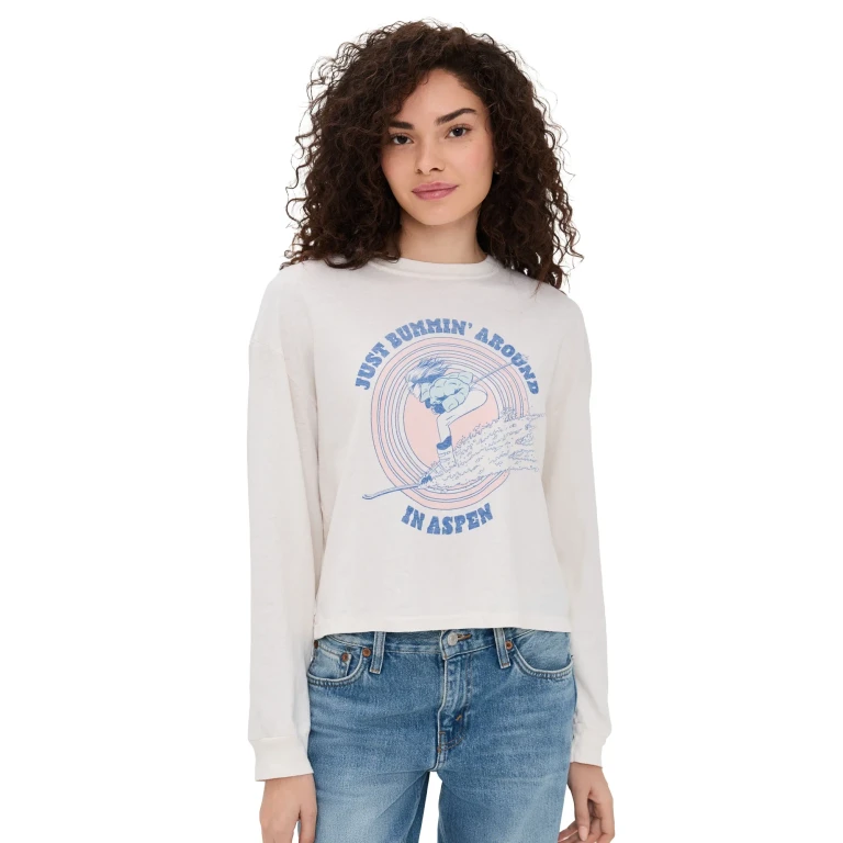 RE/DONE Boxy Boyfriend Long Sleeve Ski Bum Tee Vintagewhite S