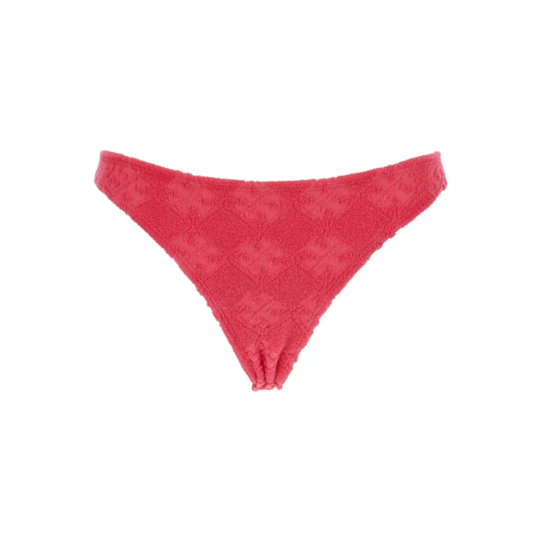 Tory Burch terry Pink Bikini Bottoms With All-over Logo Embroidery In Cotton Blend Stretch Woman