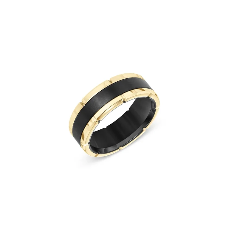 Men's Band with a Link Edge in Black & Yellow Tungsten