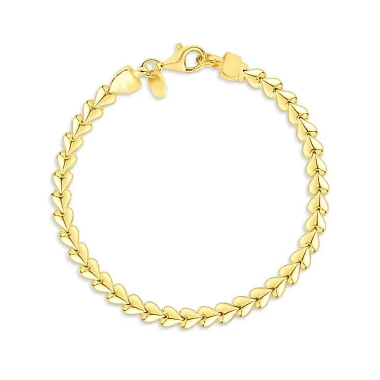 14K Yellow Gold Heart Link Chain Bracelet