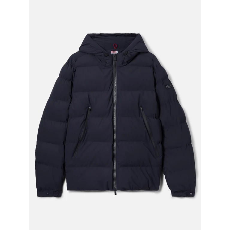 Mc2 Saint Barth Maier Padded Hooded Jacket Technical Fabric Navy Blue Solid Color - Men