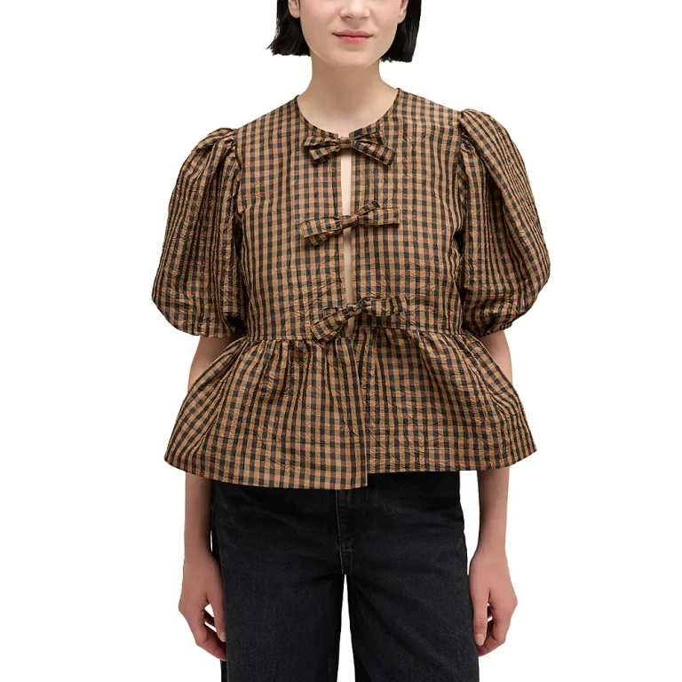 Ganni Checkered Taffeta Top