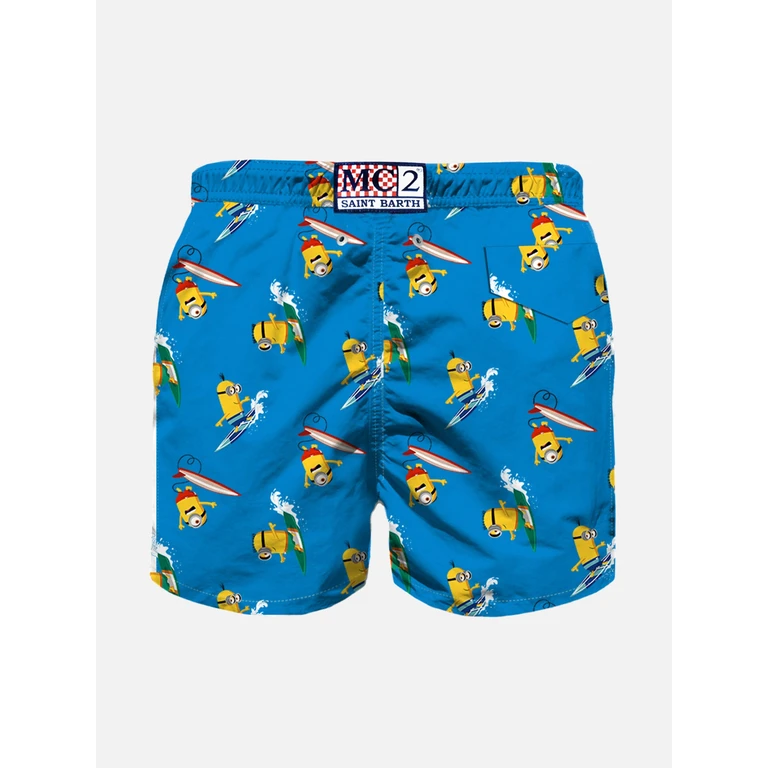 Mc2 Saint Barth Boy Swim Shorts With Surfer Minions Special Edition Blue Swimshort