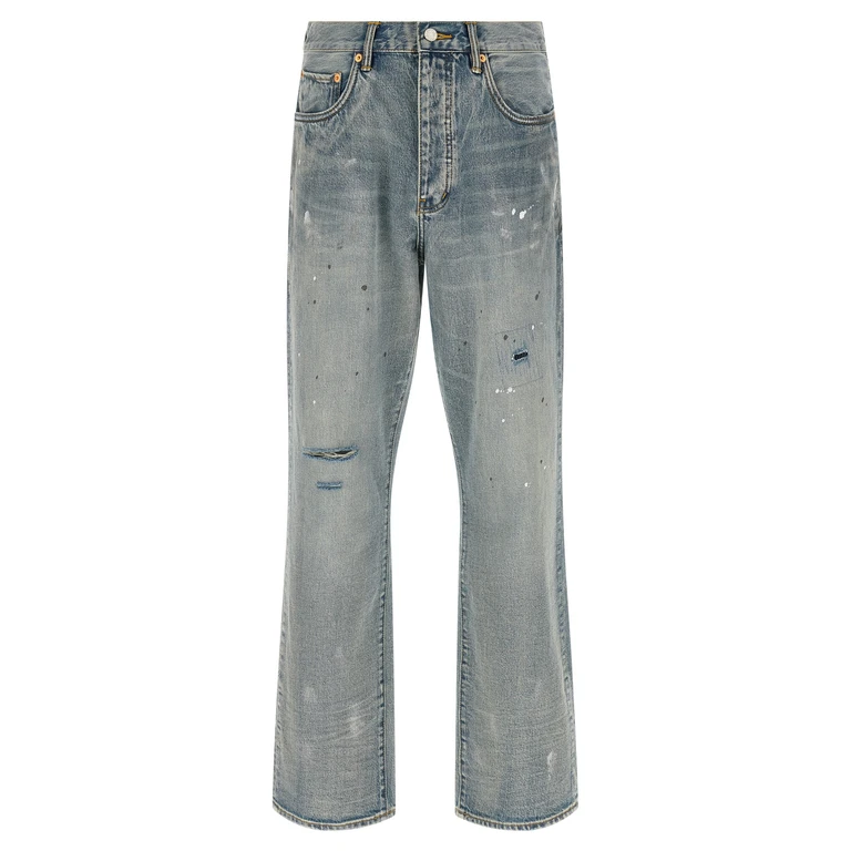 Purple P011 Vintage Slash Paint jeans Light Blue Cotton - Men
