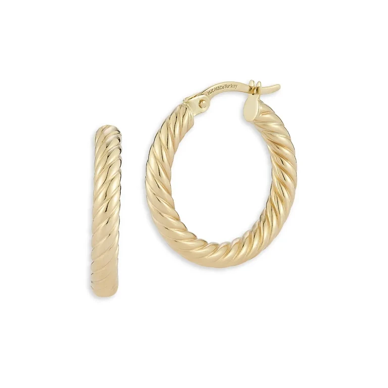 Twist Style Small Hoop Earrings in 14K Yellow Gold