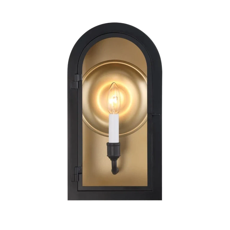 Grotto 1-Light Outdoor Wall Lantern in Matte Black with Vintage Gold